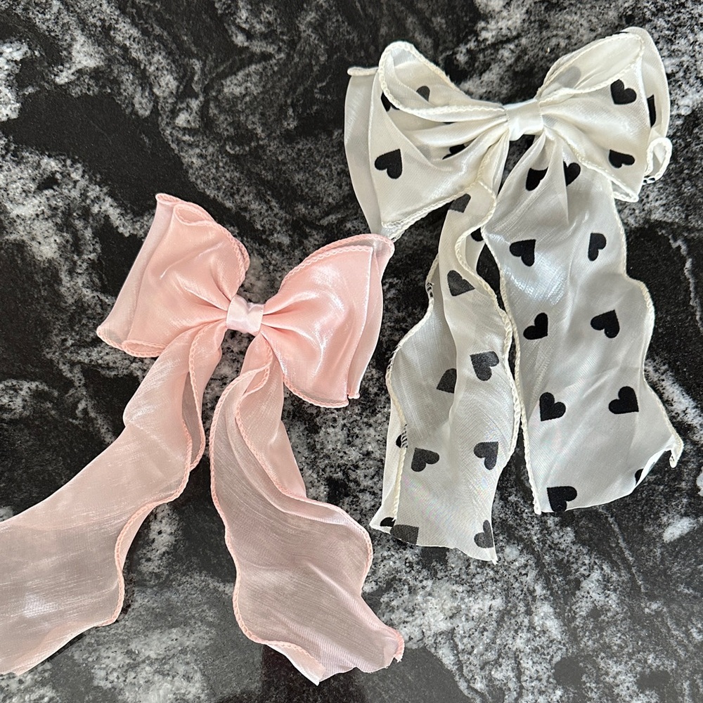 Pink and White Sheer Hair Bows